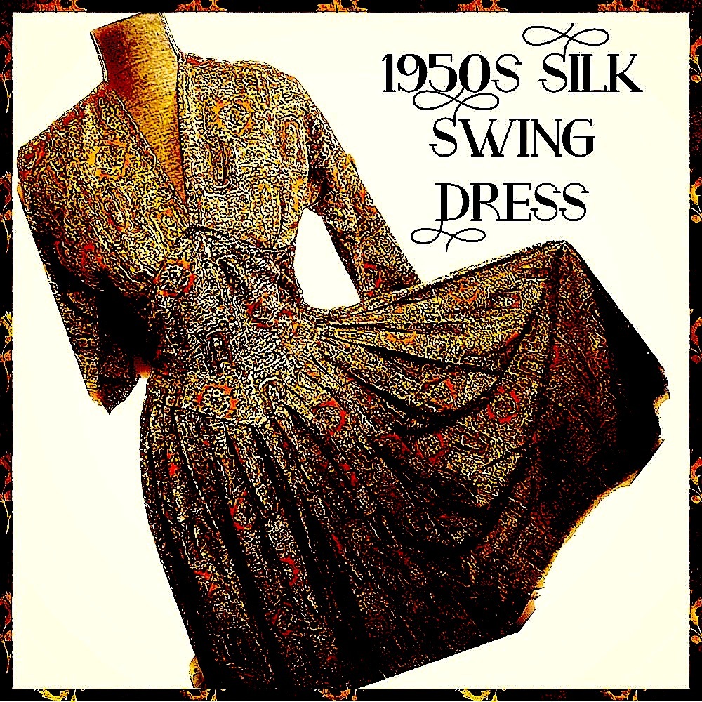 Vintage Georgette Dress Orange Paisley Small